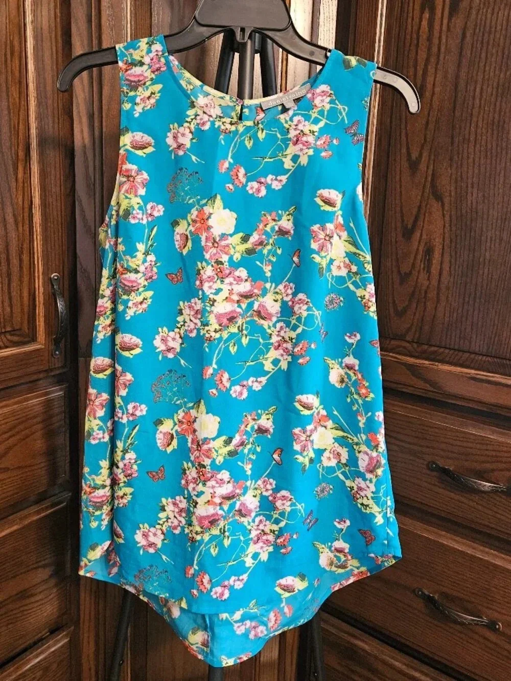 Girls' Floral Sleeveless Dress in Teal Blue
